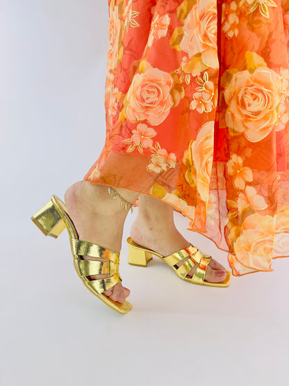 Spunkz Gold Snake Block Heel Sandals