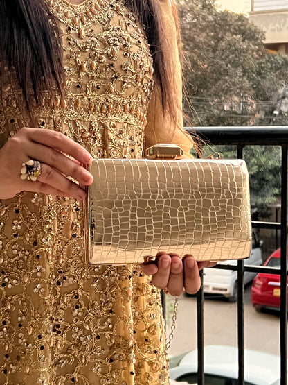 Spunkz Crocs Texture Golden Wedding Clutch