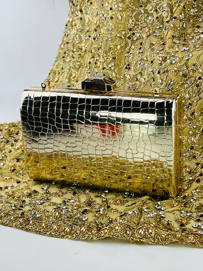 Spunkz Crocs Texture Golden Wedding Clutch