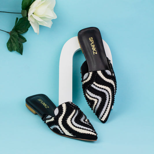 Spunkz Women Black Wedding Slip-Ons Flat Mules