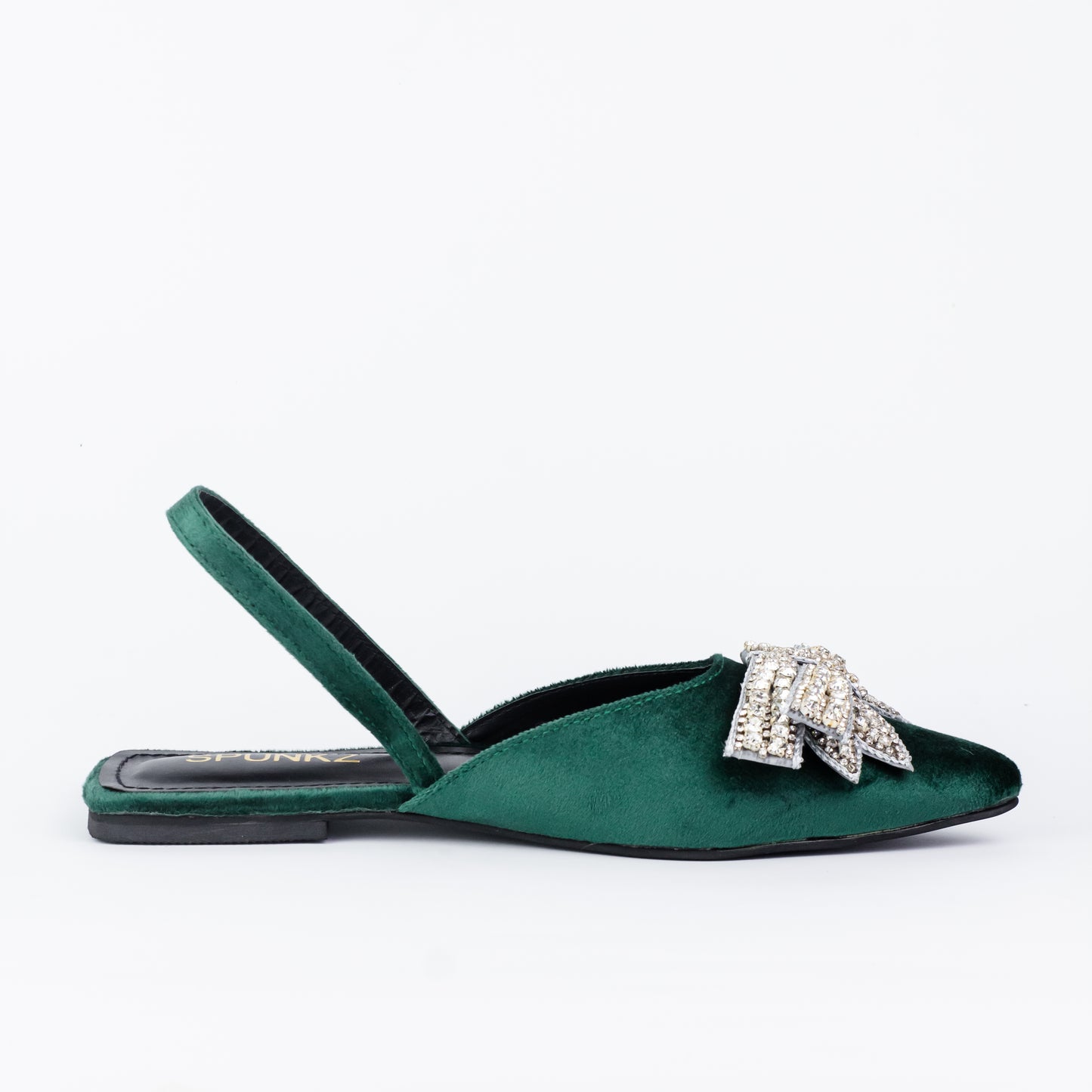 Spunkz Pointed Toe Rhinestone Bow Knot Green Slingback Flats