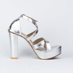 Strappy Silver Platform Heels (11057) - Spunkz