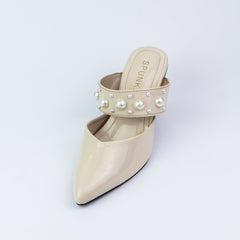 Pearl Beige Heeled Sandals - Spunkz