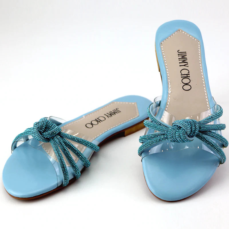 Rhinestone Mesh Strap Flats 9675