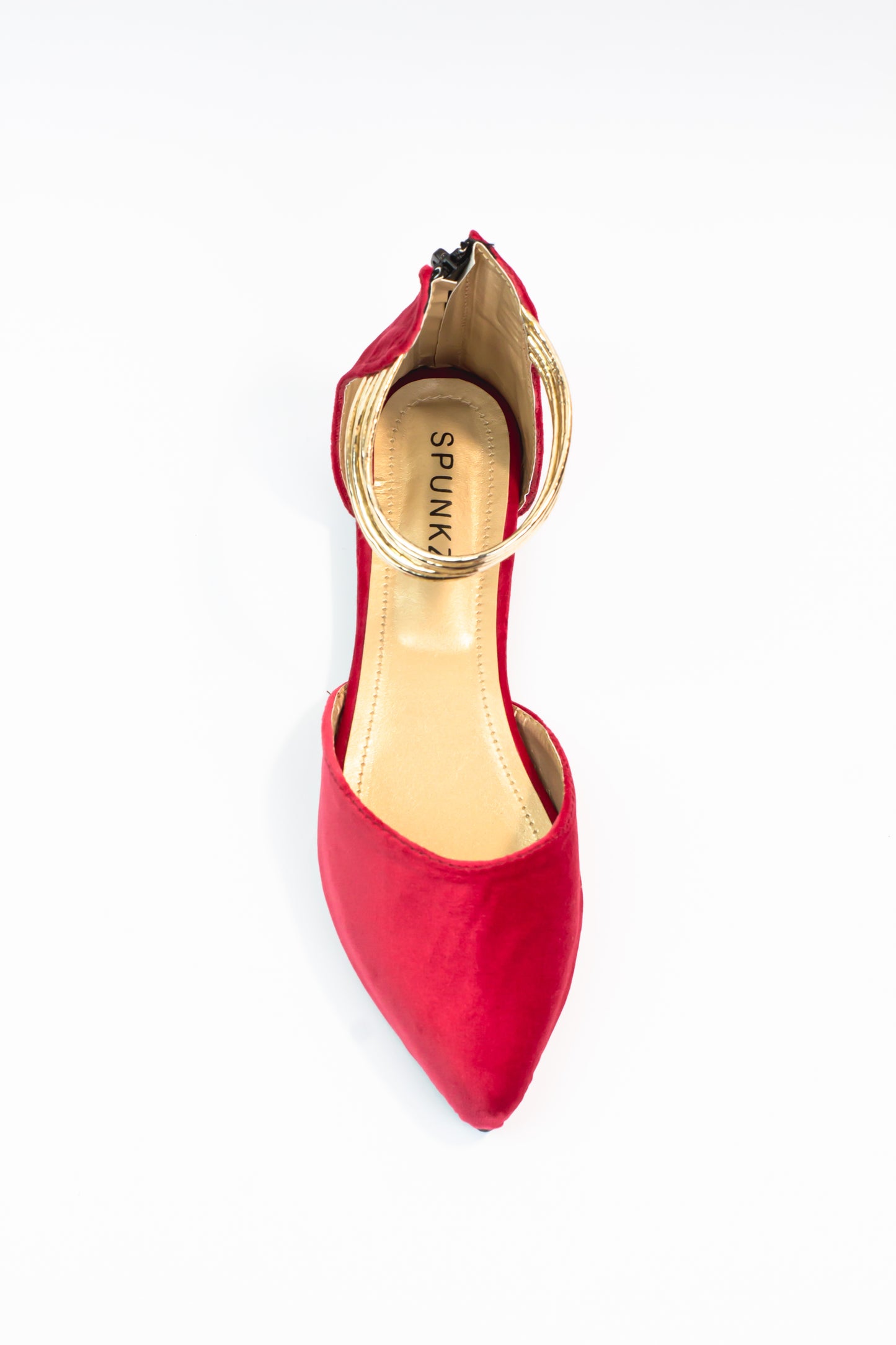 Koral Pink Suede and Gold Ankle Strap Flats - Spunkz