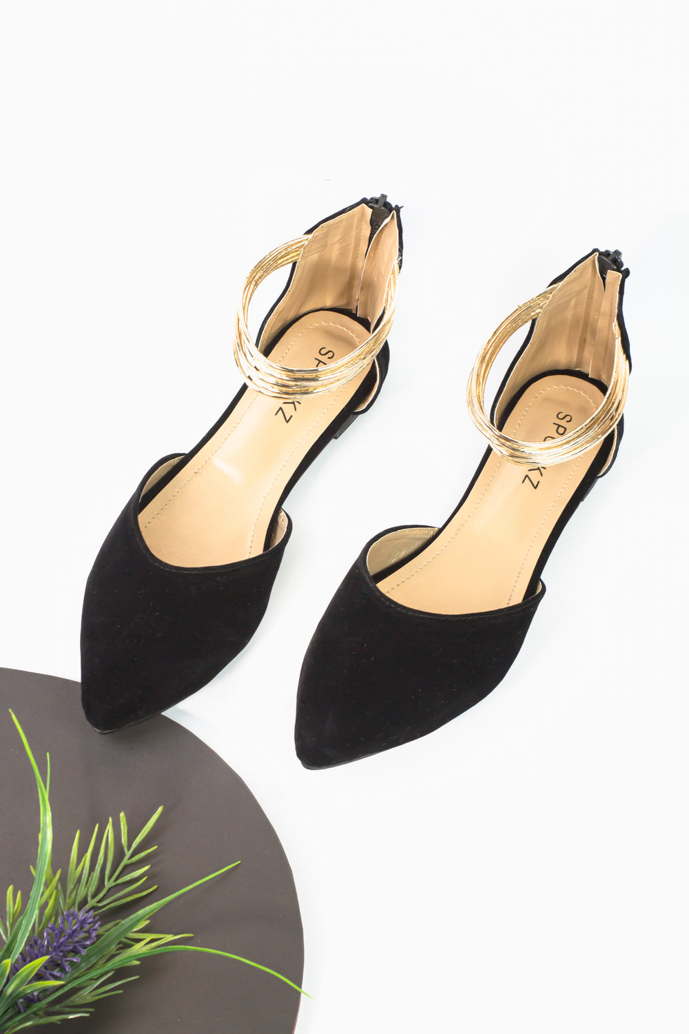 Layla Black Suede Hello Lover Flat Ankle Wrap Sandals - Spunkz