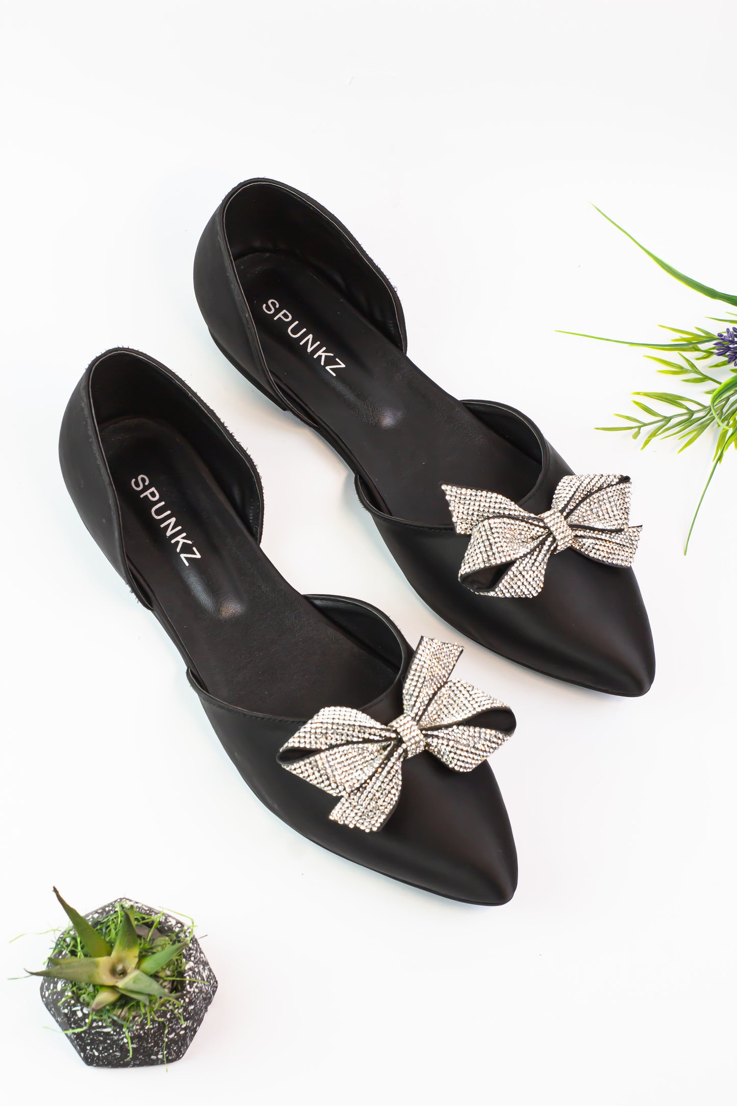 Mandy Black Bow Tie Flat Pumps Shoes - Spunkz