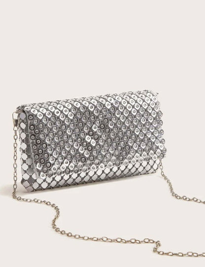 Glitter Bling Mini Metal Flap Chain Evening Bag - Spunkz