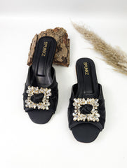 Rhinestone Knot Black Slippers (11033) - Spunkz