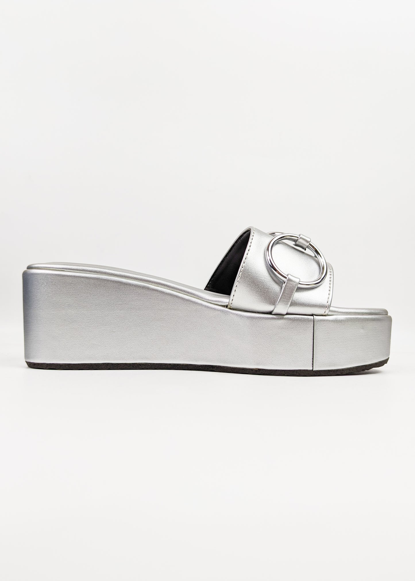 Spunkz Silver Chain Link Platform Wedge Slides - Spunkz