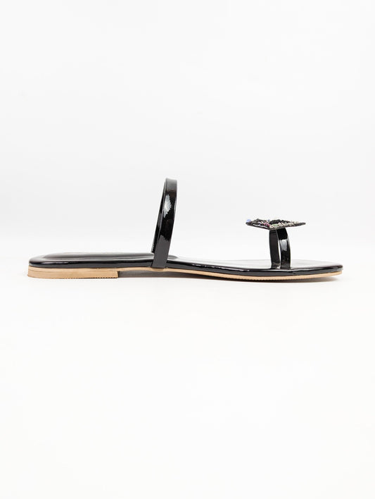 Floral Black Slippers (11014) - Spunkz
