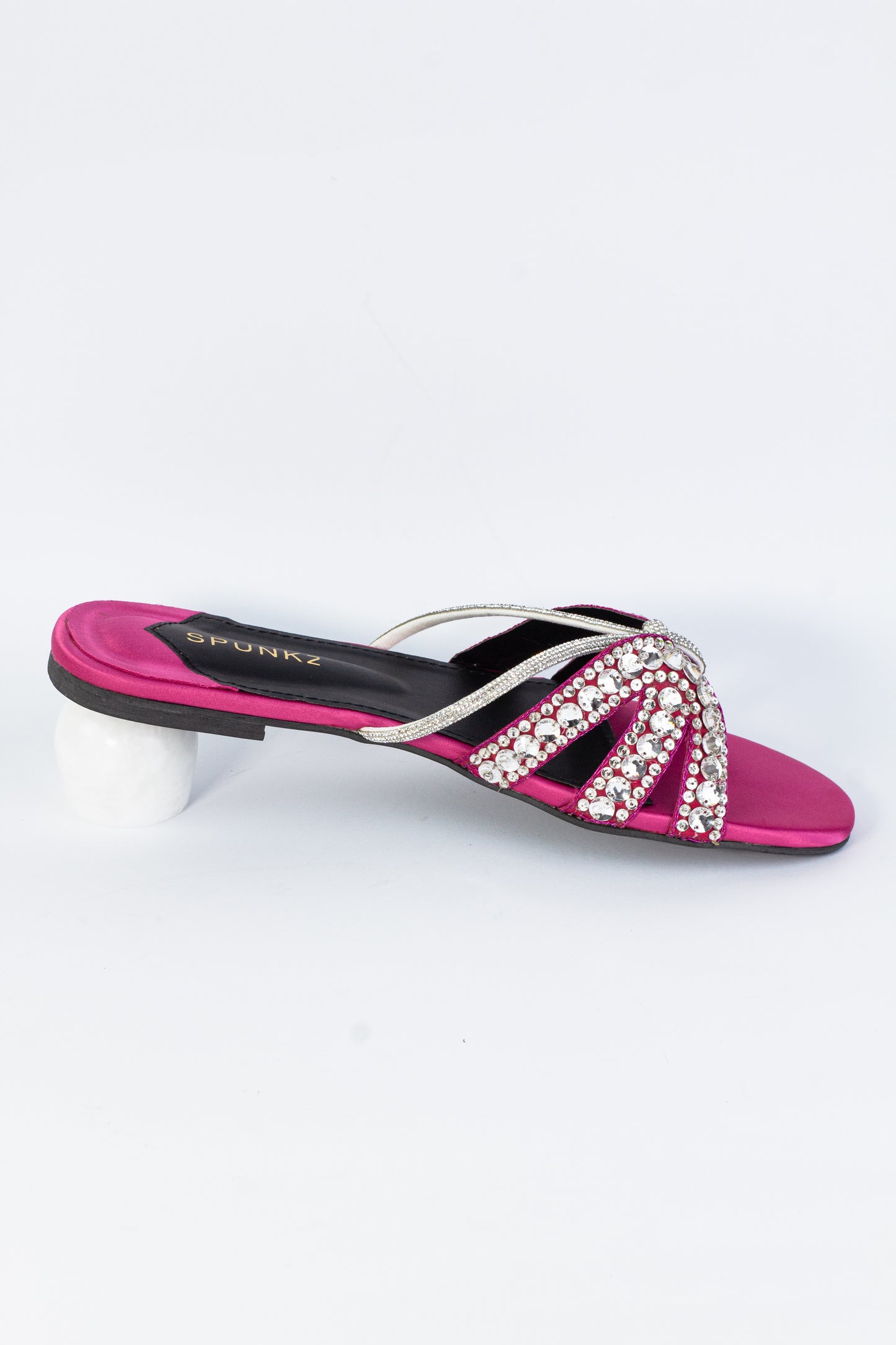 Norah Crystal Embellished Pink Slide Flats - Spunkz