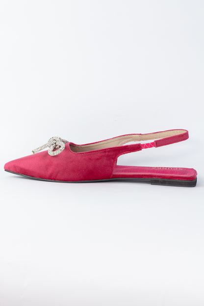 Cherry Pink Gem-Embellished Bow-Tie Slingback Flats - Spunkz