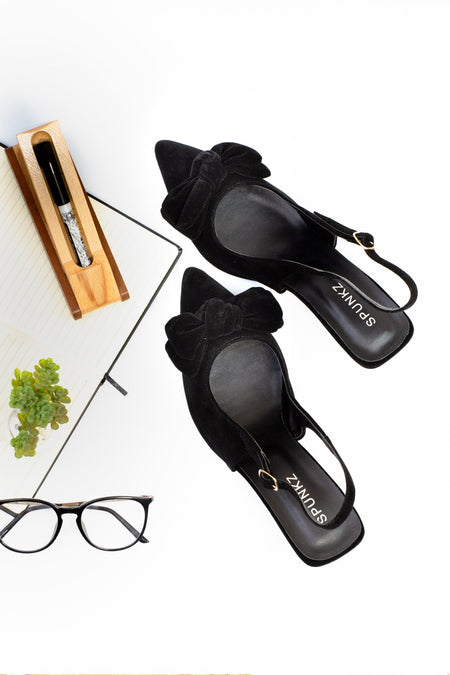 Black Velvet Bow Heels - Spunkz