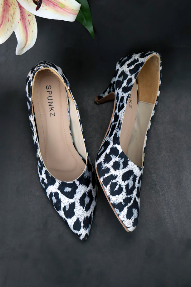 Black and white animal print heels best sale