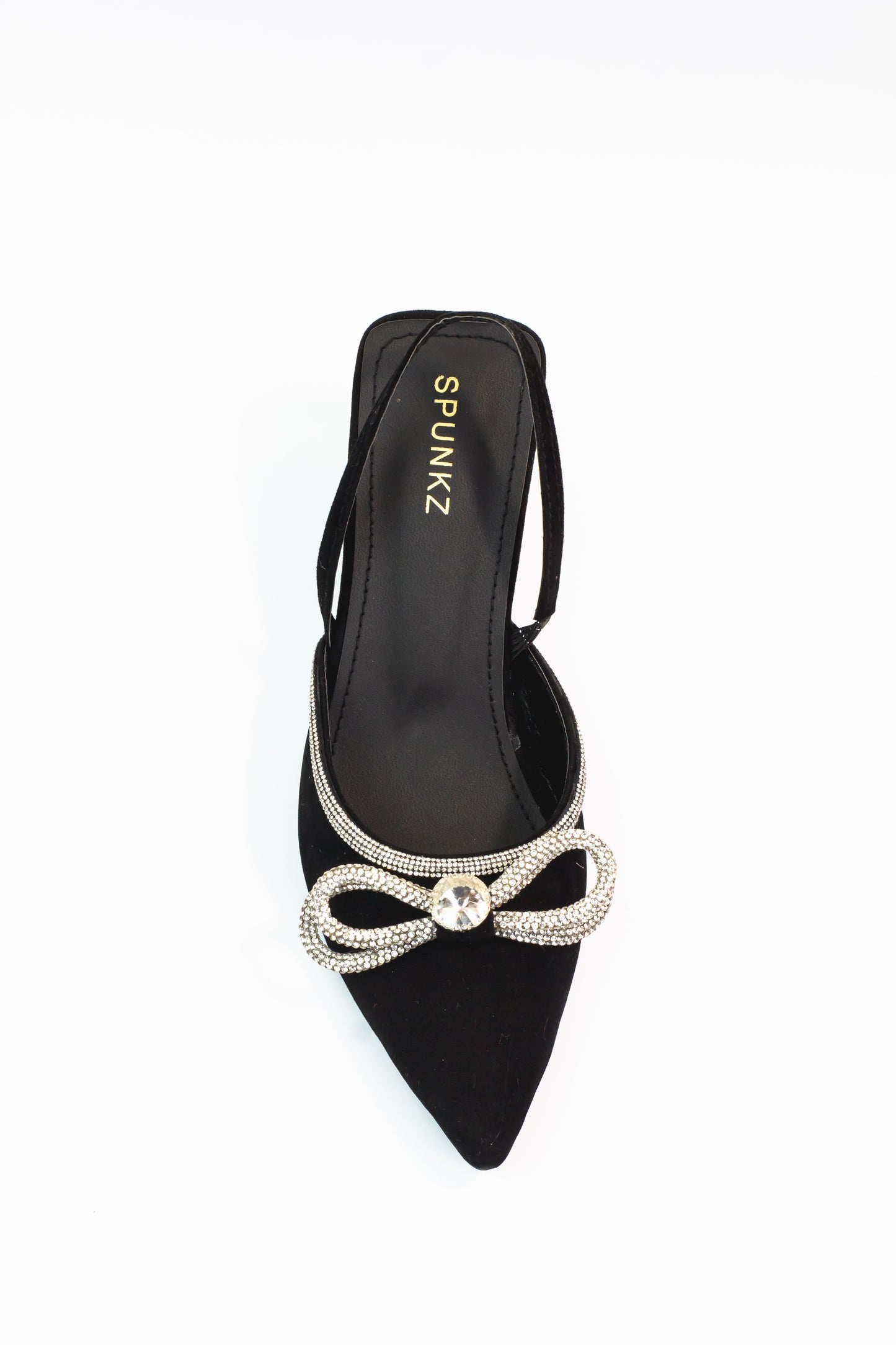 Alana Black Double Bowknot Diamond Bowtie Kitten Heel - Spunkz