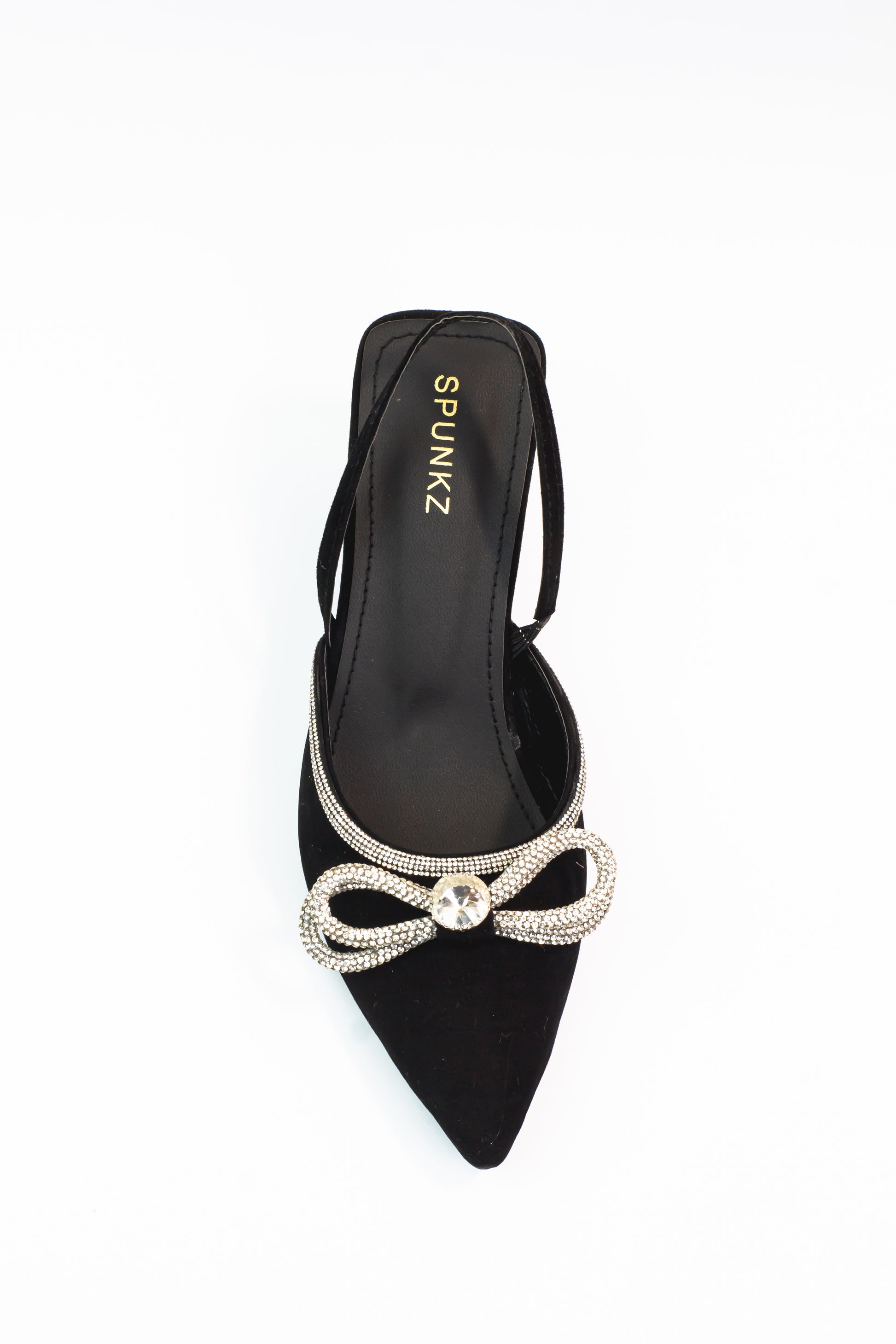 Alana Black Double Bowknot Diamond Bowtie Kitten Heel - Spunkz