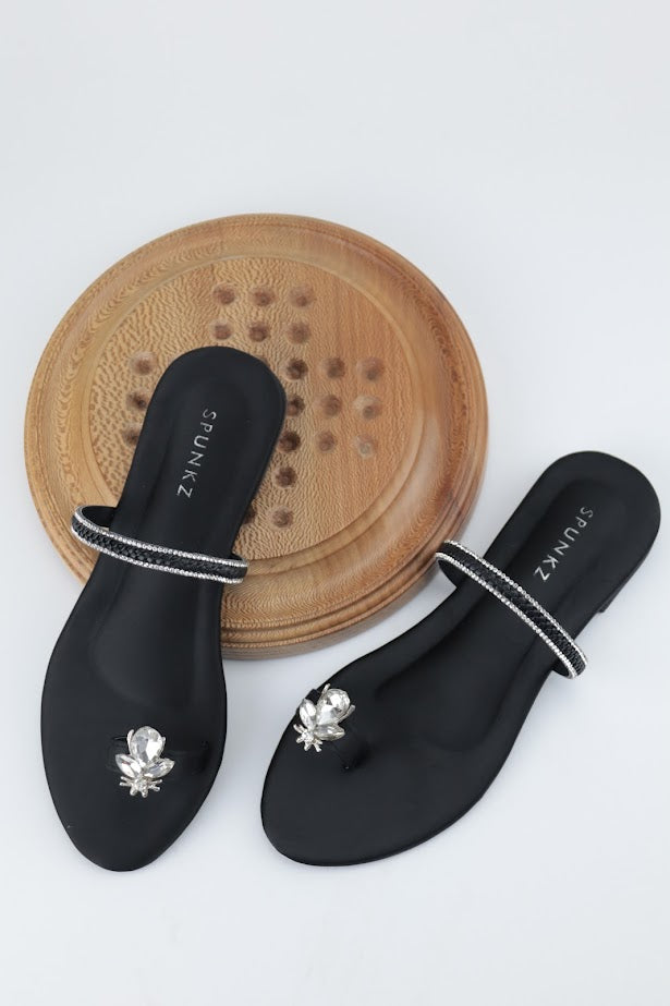 Bebe Dama Slide Sandals/Flats/Women's Size 7/ Black/Diamond Rhinestones/  NEW | eBay