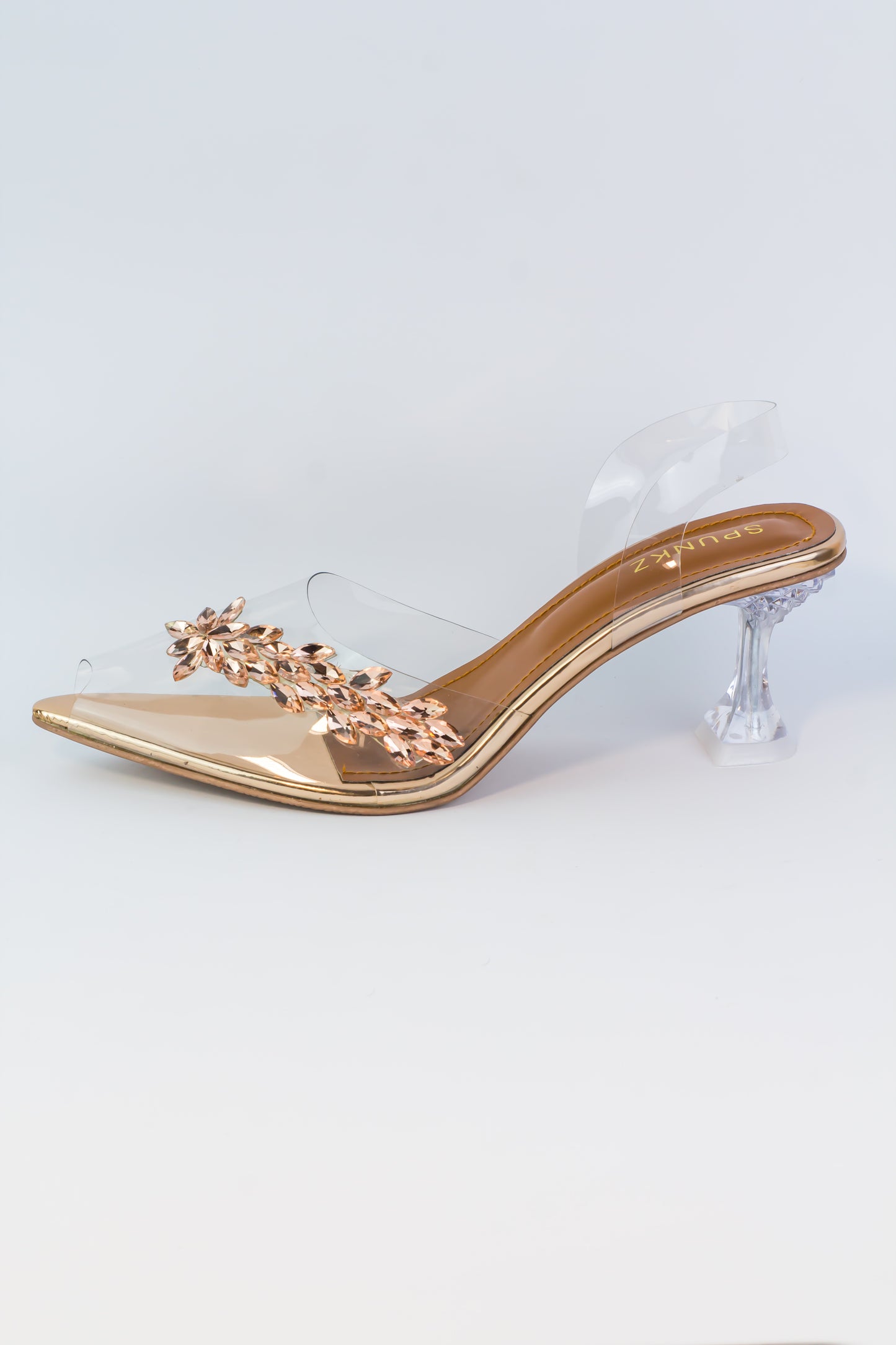 Gigi Diamond Embellished Brooch Crystal Transparent Heels - Spunkz