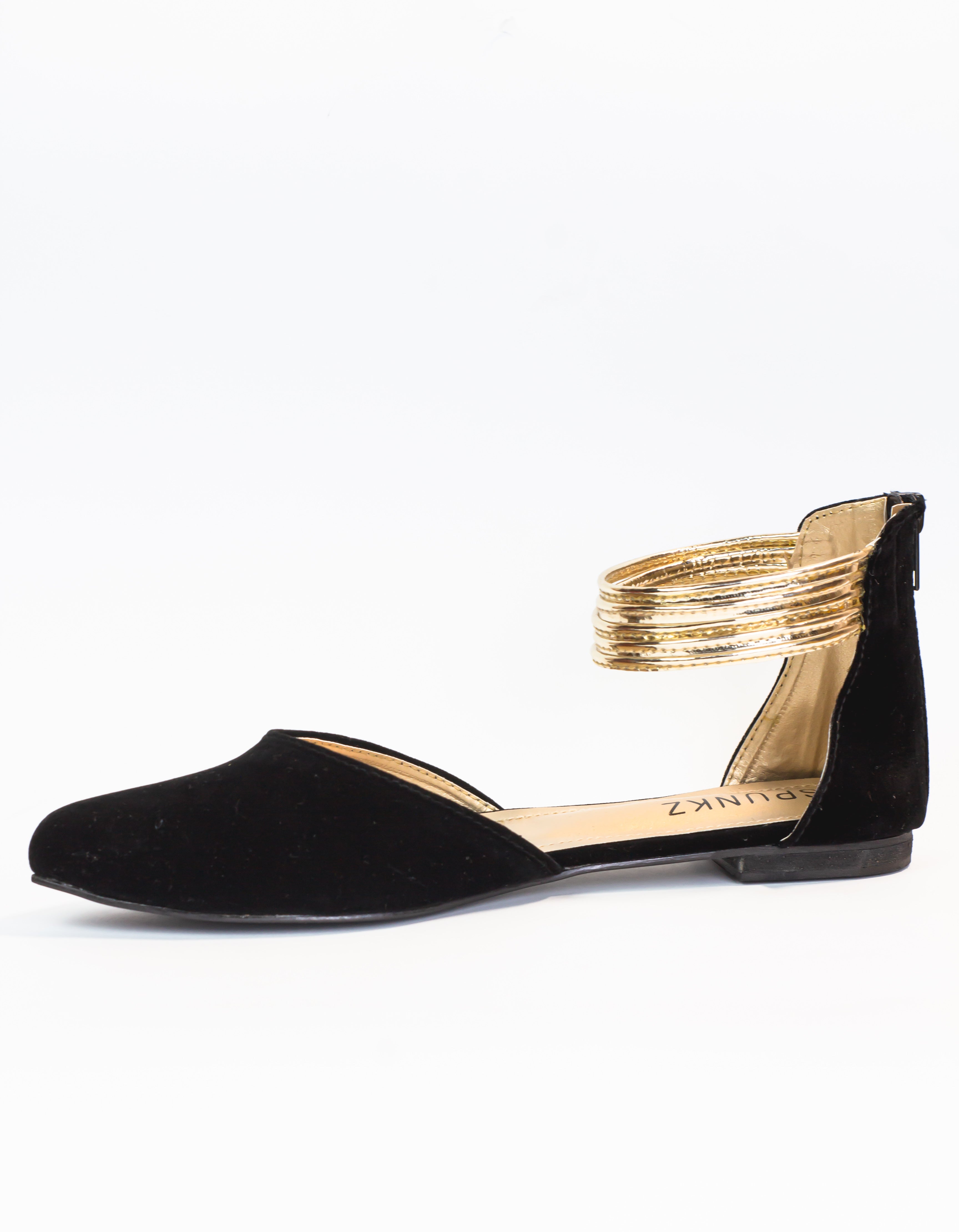 Layla Black Suede Hello Lover Flat Ankle Wrap Sandals - Spunkz