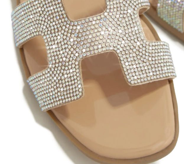 Oran iconic cut-out Nude Rhinestone silhouette Flat Slides - Spunkz