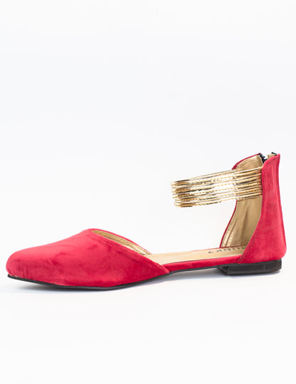 Koral Pink Suede and Gold Ankle Strap Flats - Spunkz