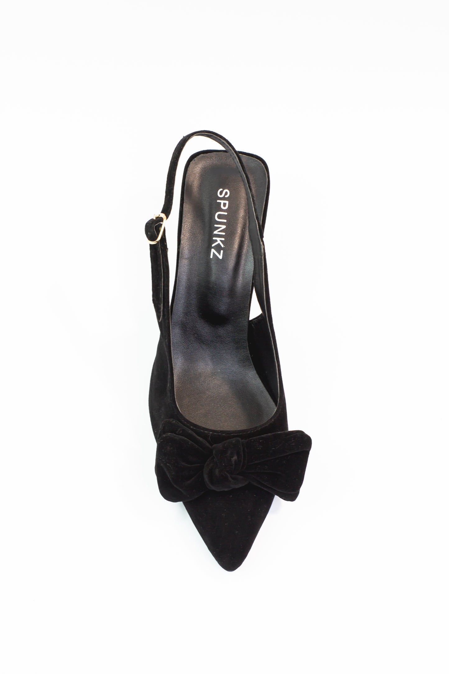 Shannon Black Velvet Bow Stiletto Mid Slingback Heels - Spunkz