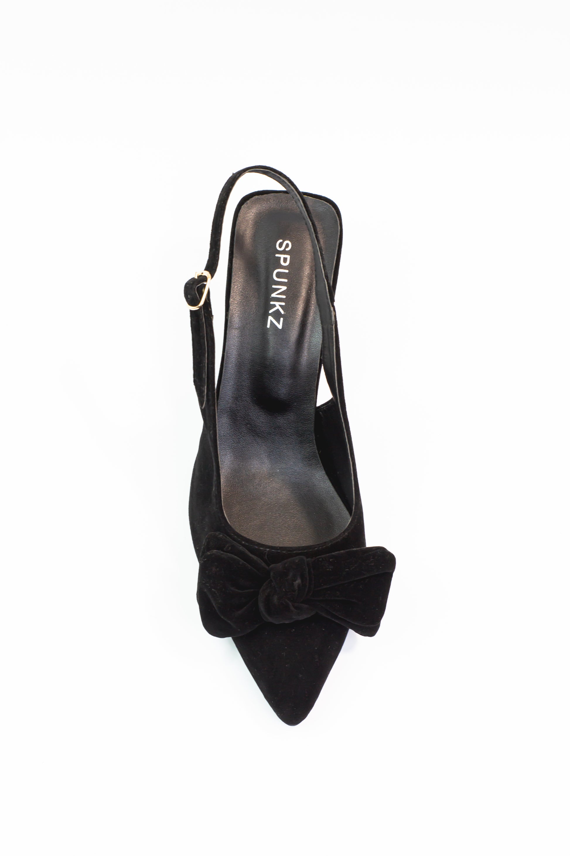 Shannon Black Velvet Bow Stiletto Mid Slingback Heels - Spunkz