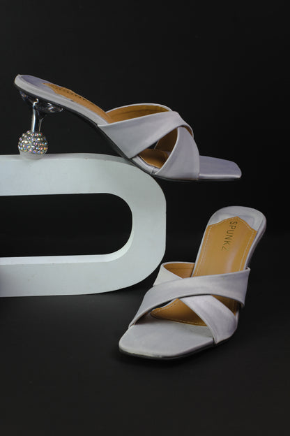 Yes Darling Crystal-Embellished Satin Mules in white - Spunkz