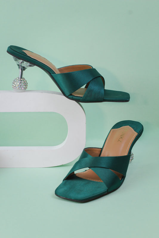 Yes Darling Love Mules in Green Satin