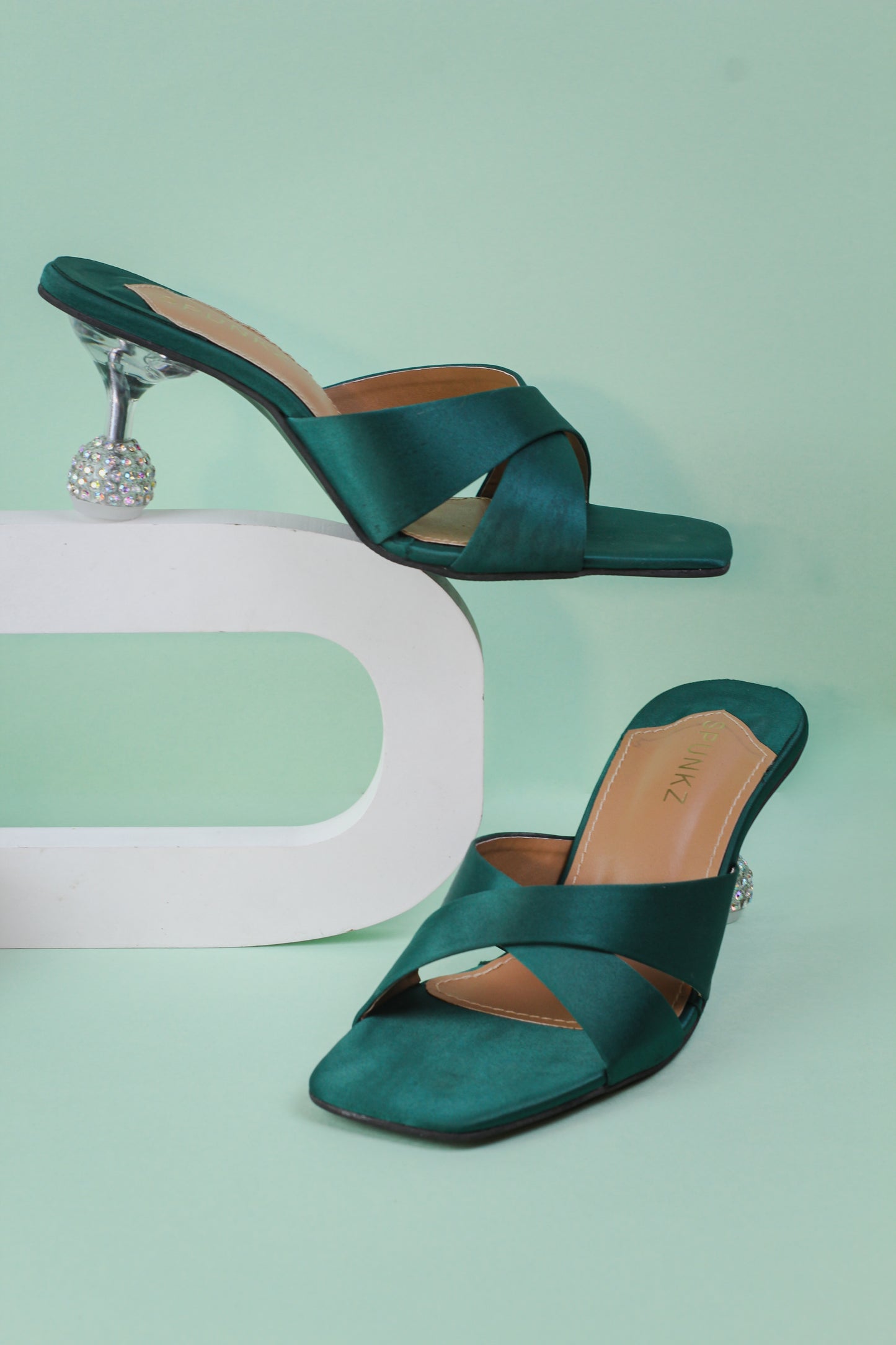 Yes Darling Love Mules in Green Satin - Spunkz