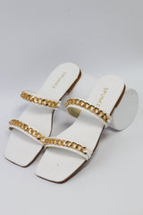 Ziva White Flat Slippers (11038) - Spunkz