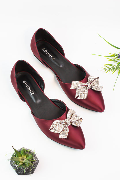 Tanya Rhinestone bow flat pumps - Spunkz