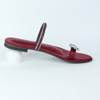 Maaya Toe Ring Diamond Bee Maroon Mash Scarlet Summer Flats - Spunkz