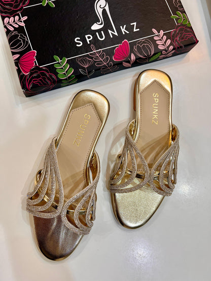 Golden Shiny Strap Slippers