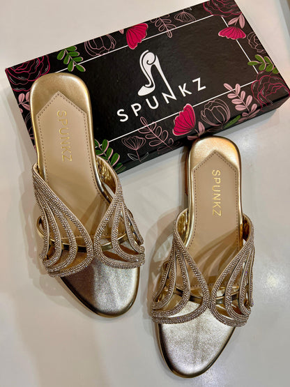 Golden Shiny Strap Slippers