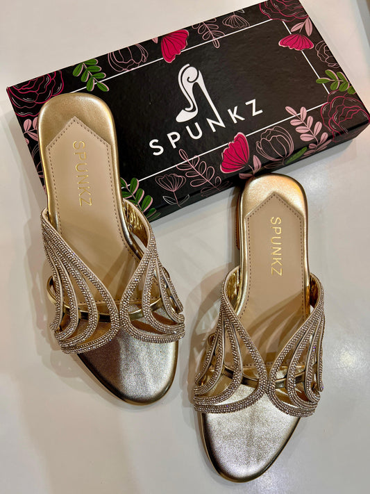 Golden Shiny Strap Slippers