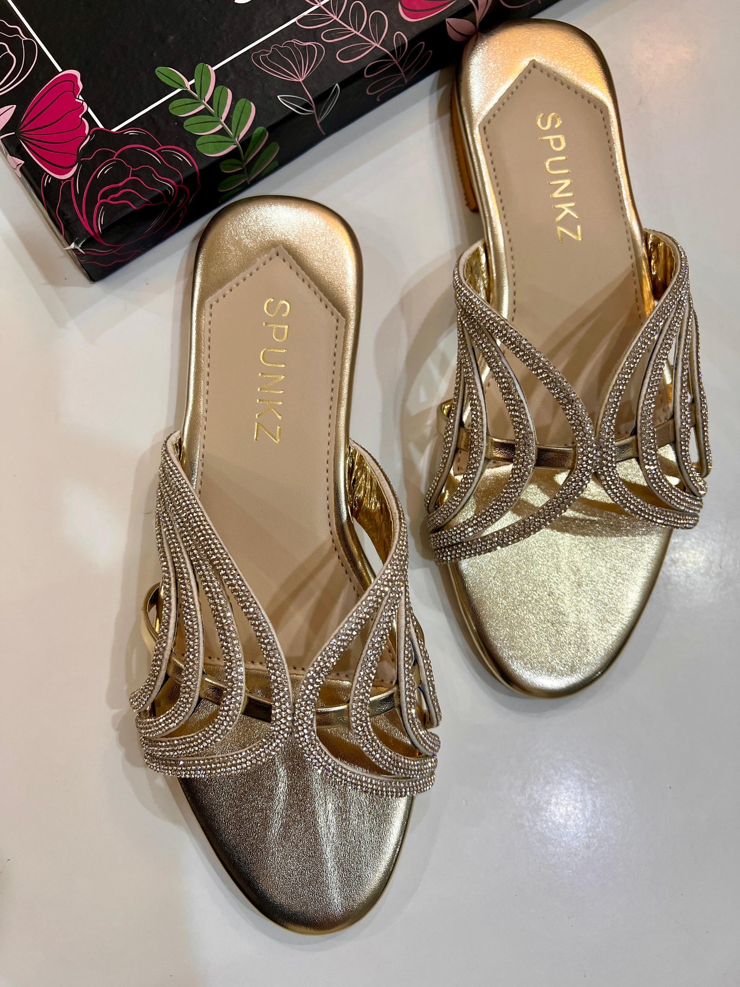 Golden Shiny Strap Slippers