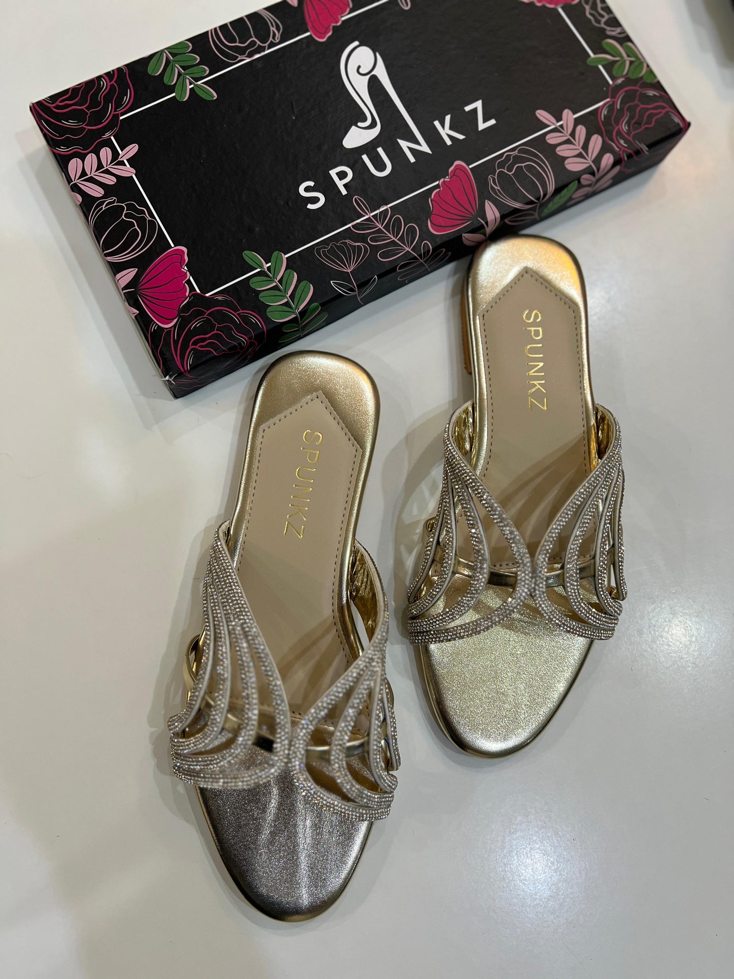 Golden Shiny Strap Slippers