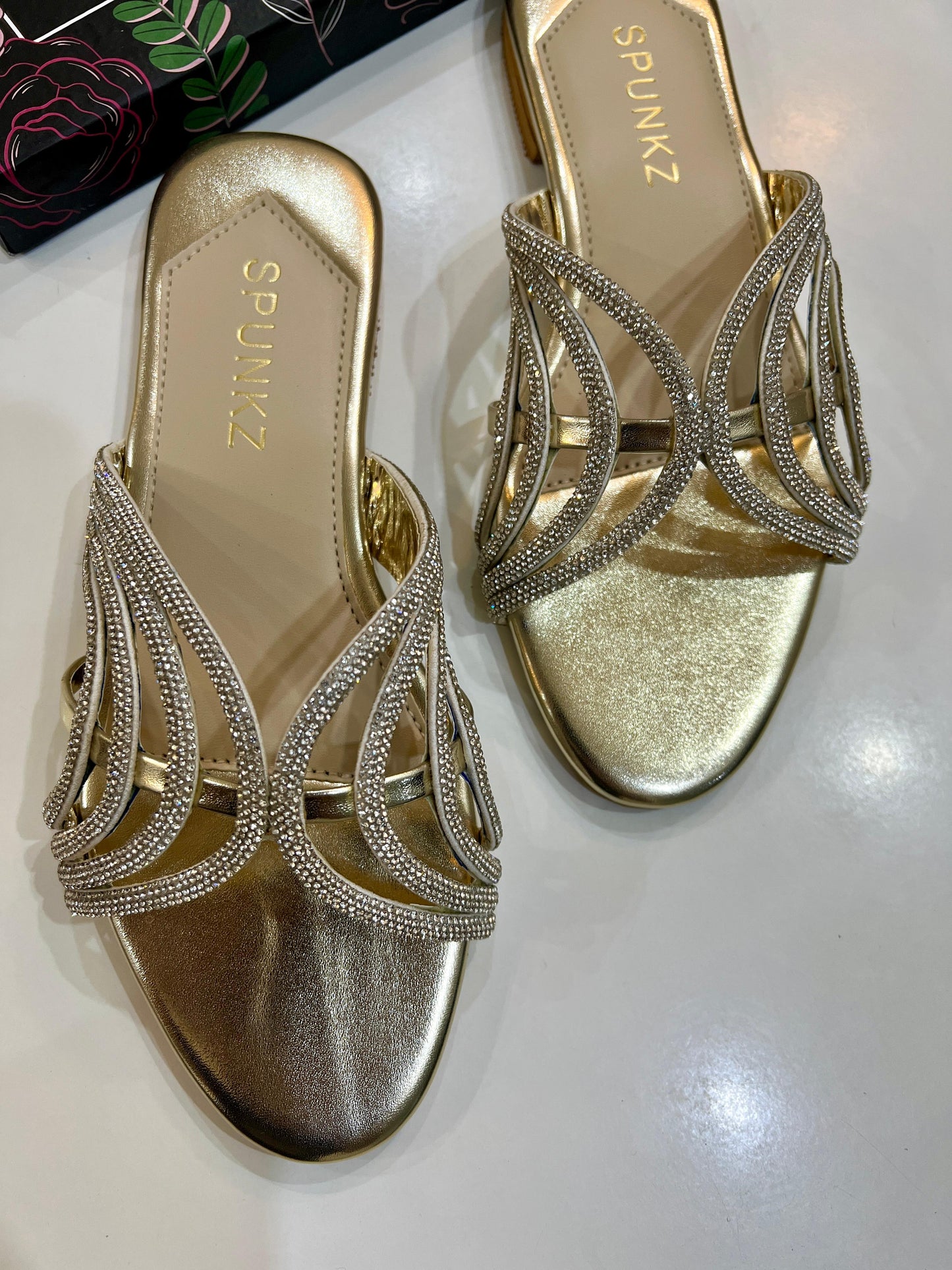Golden Shiny Strap Slippers