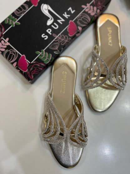 Golden Shiny Strap Slippers