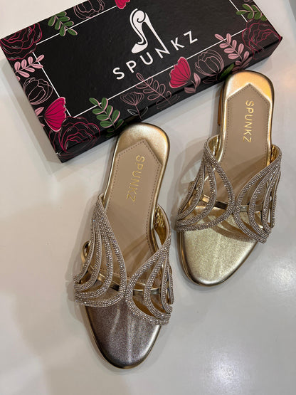 Golden Shiny Strap Slippers