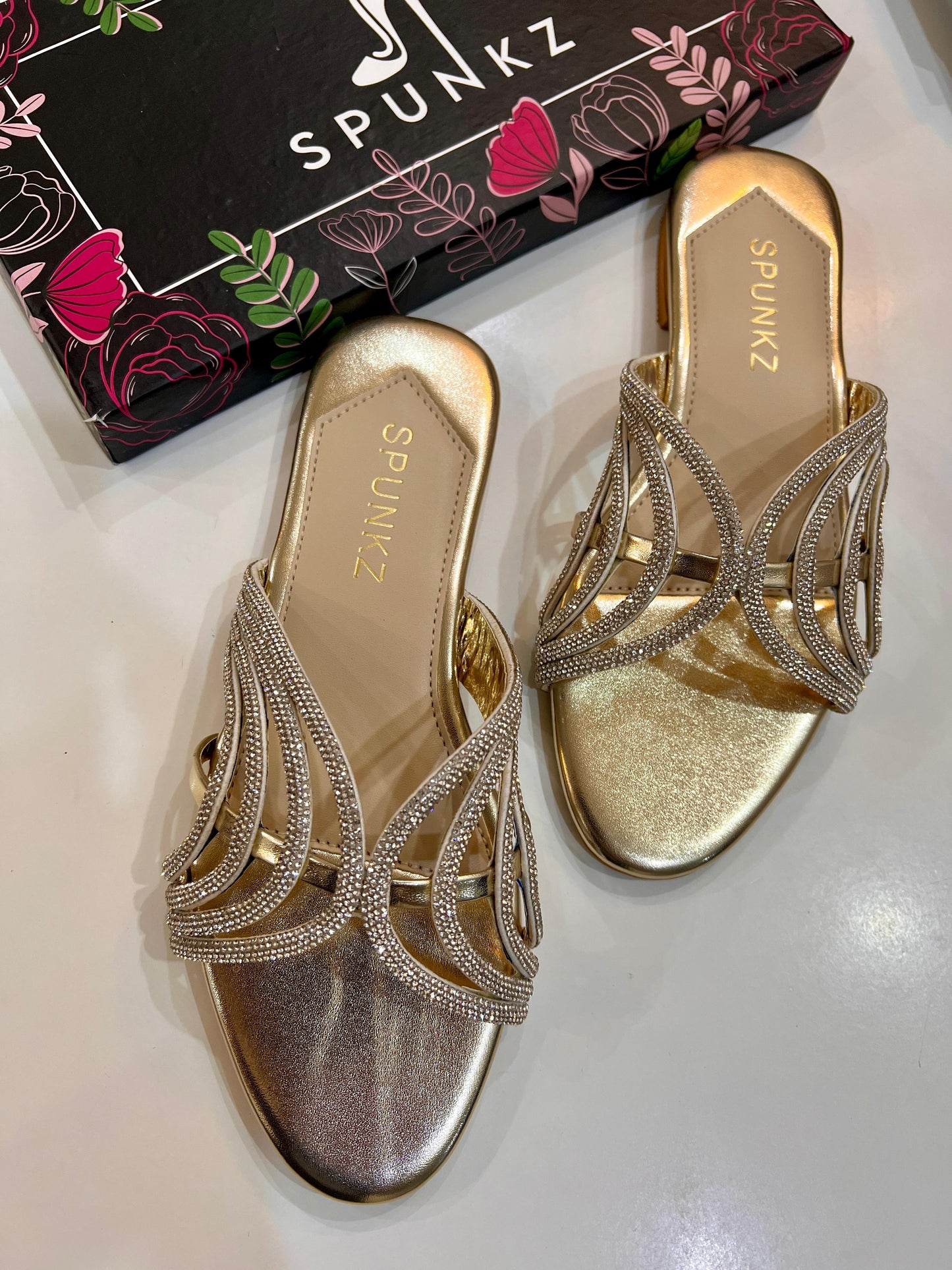 Golden Shiny Strap Slippers