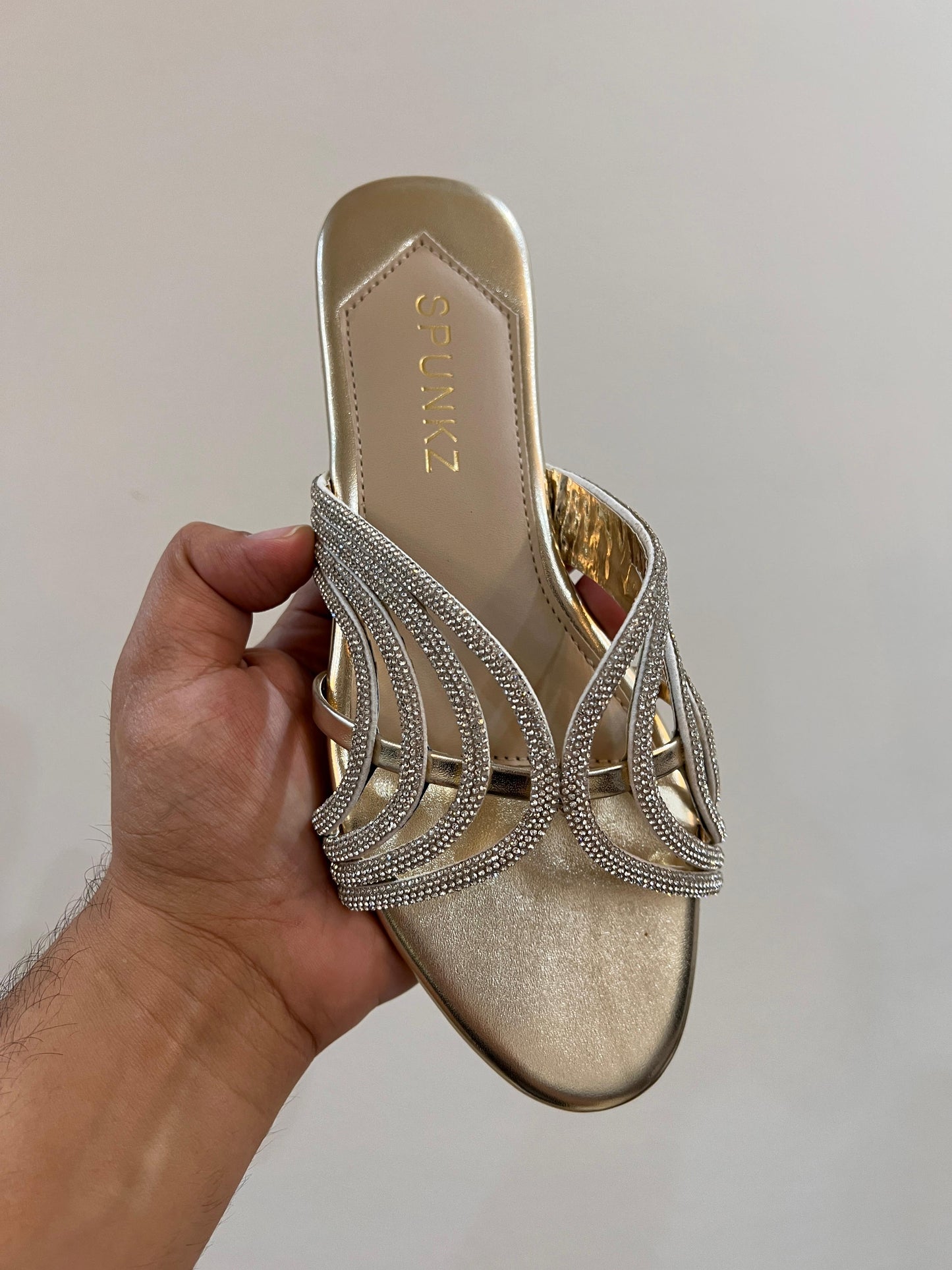 Golden Shiny Strap Slippers