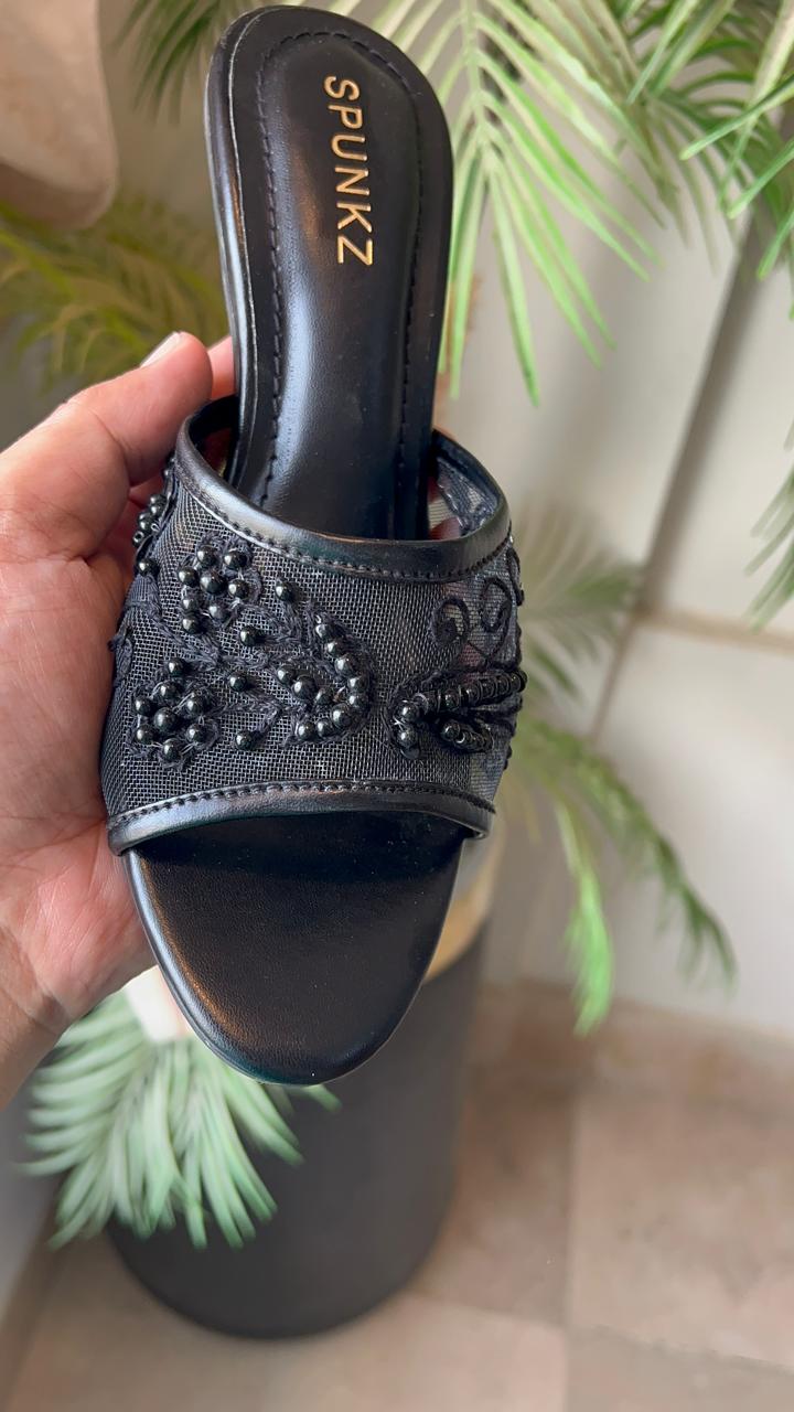 Black Floral Mesh Sandals 90040