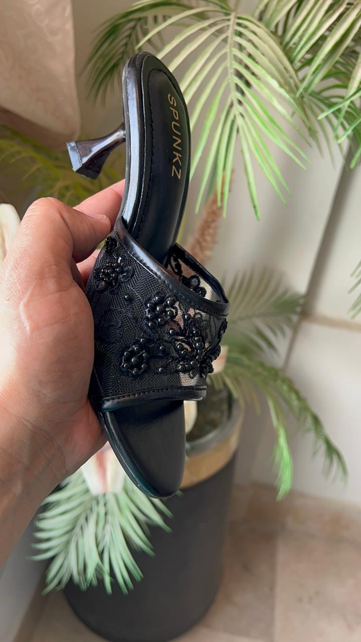 Black Floral Mesh Sandals 90040