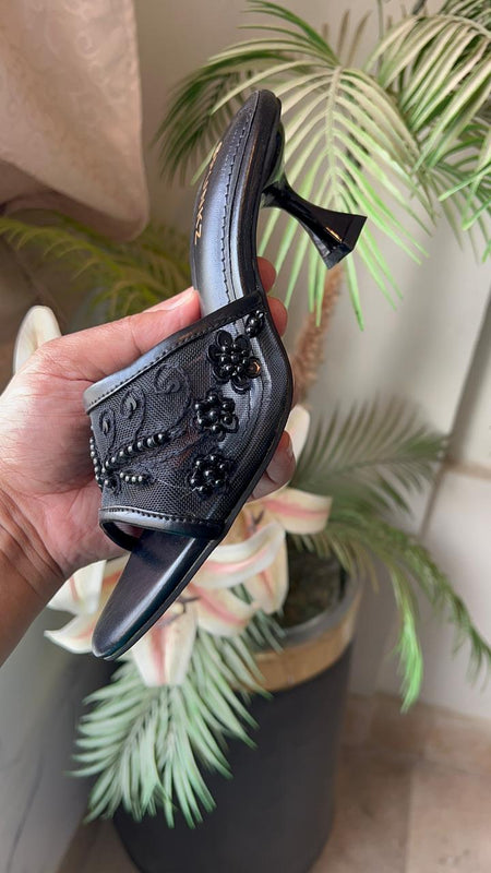 Black Floral Mesh Sandals 90040