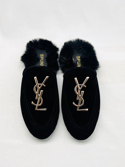 Spunkz YESL Black Velvet Flat Mules - Spunkz