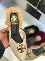 Eleanor Pointed Fur Mule Flats