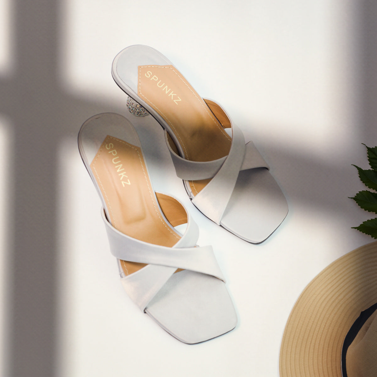 Yes Darling Crystal-Embellished Satin Mules in white - Spunkz